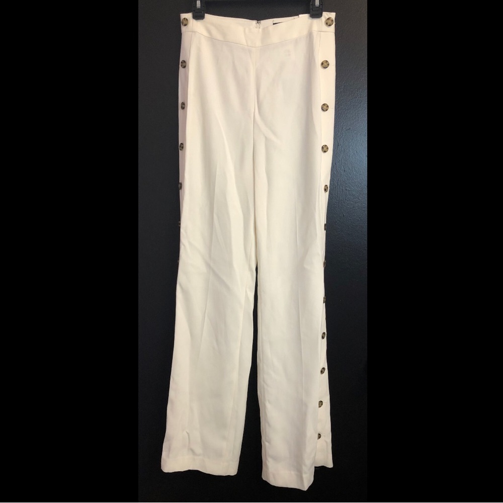 Express Cream Wide-Leg Button-Trim Pants